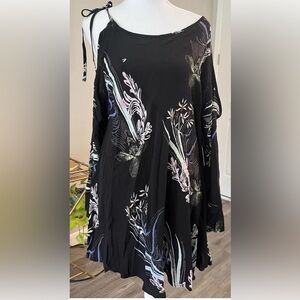 NWT Free People Floral Cold Shoulder Tunic Black Mini Dress XS